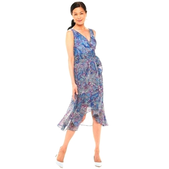 Chaps Sleeveless Faux Wrap Midi Dress - Picture 1 of 3